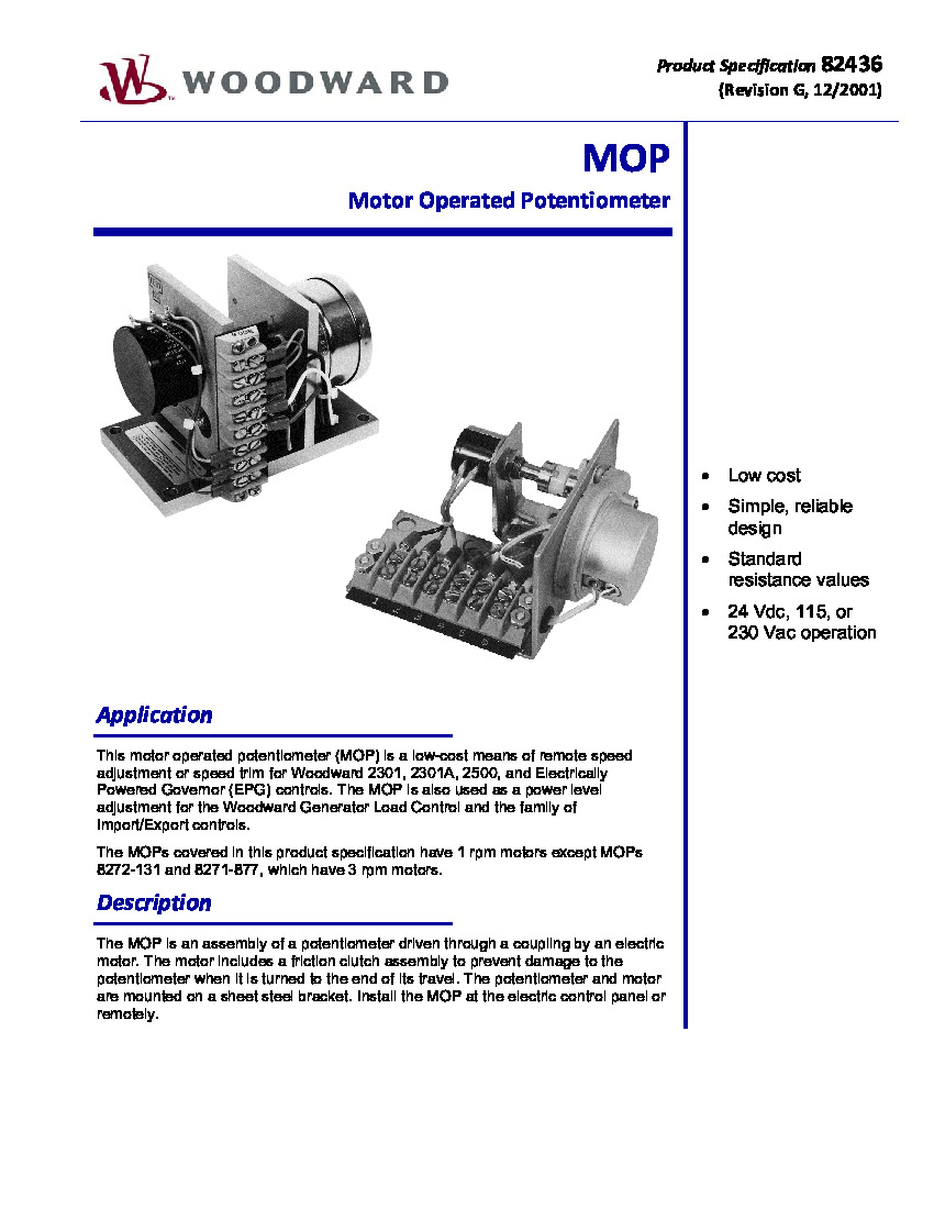 First Page Image of Motor Operated Potentiometer Product Spec 82436.pdf